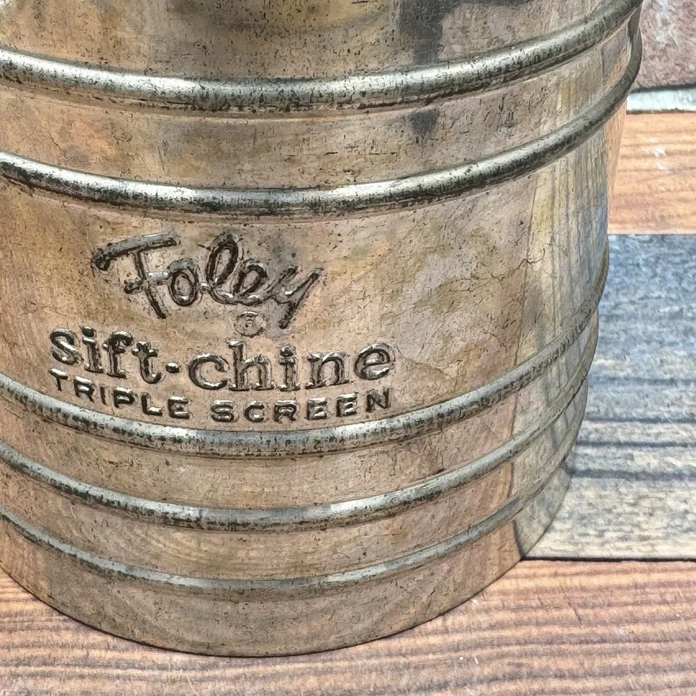 Foley Sift-Chine Triple Screen Metal Flour Sifter Kitchen Tool Vintage Rustic